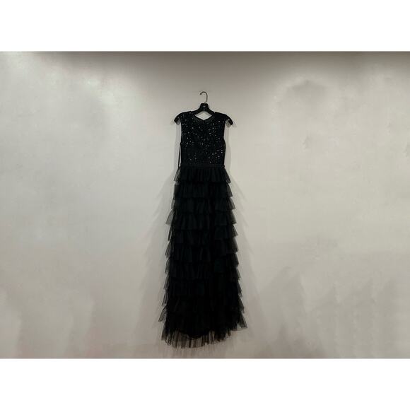 Mac Duggal 27055 Black Ruffle Tiered High Neck Sequined Gown Sz 2 NEW - Picture 5 of 7